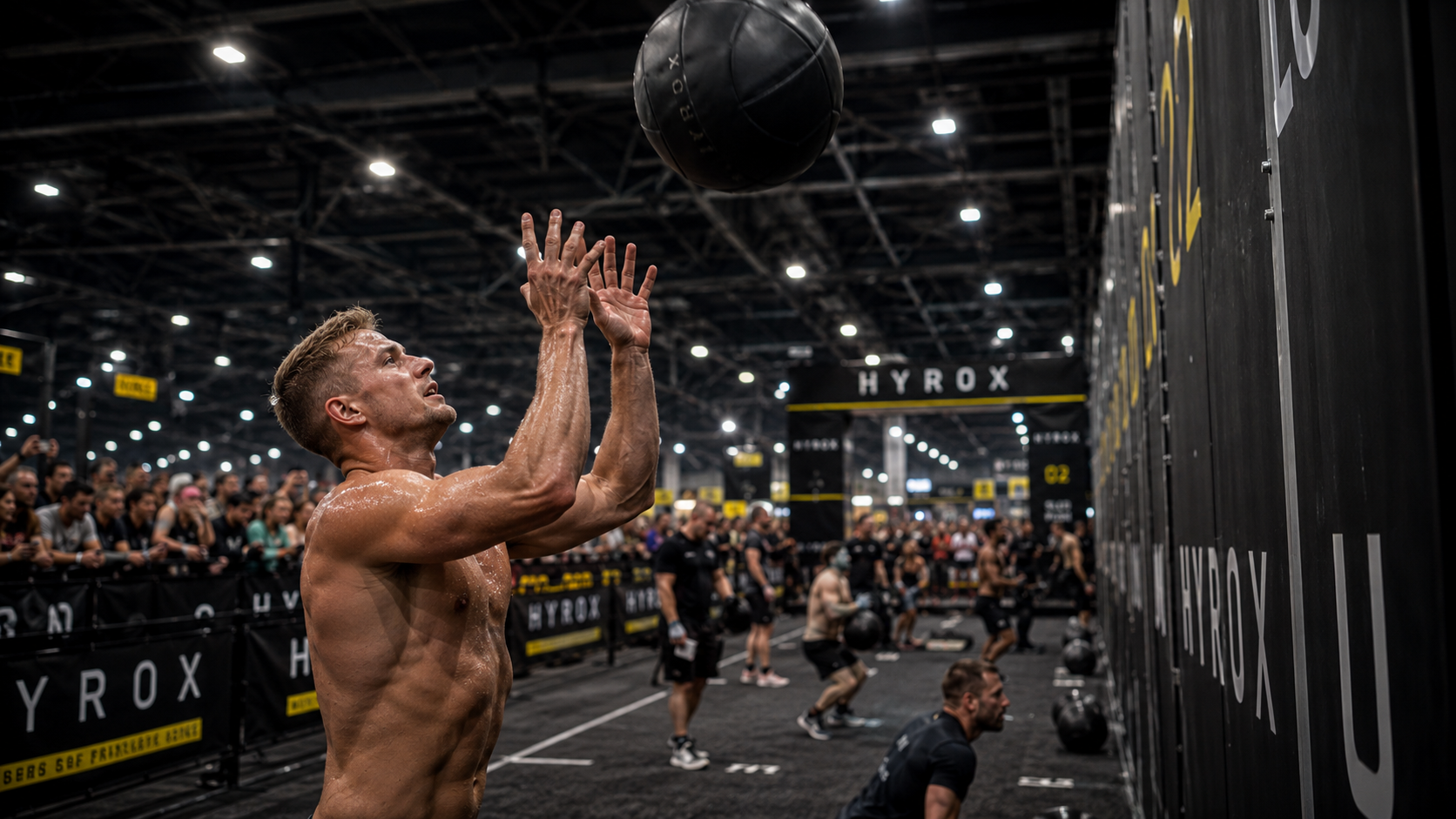 Hyrox Wall Ball, masculine athlete